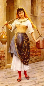 Women Painting - Le Travail Eugene de Blaas beautiful woman lady